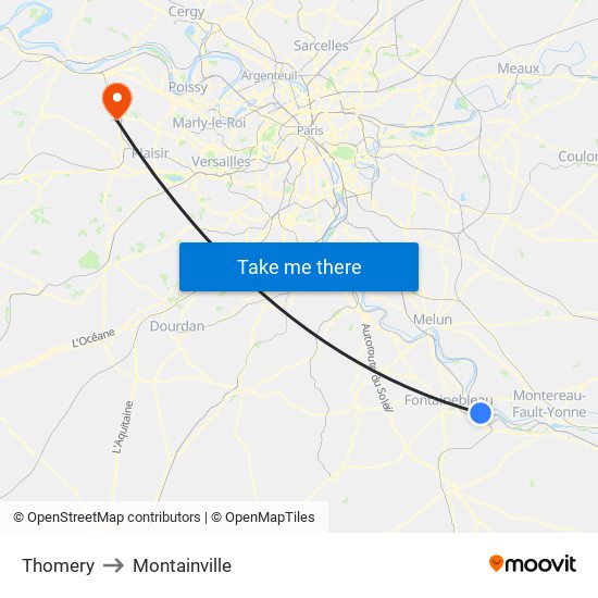 Thomery to Montainville map