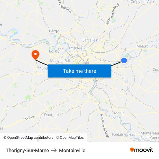 Thorigny-Sur-Marne to Montainville map