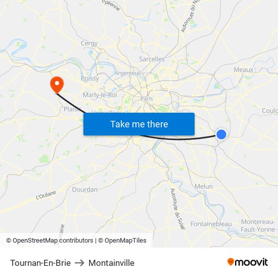 Tournan-En-Brie to Montainville map