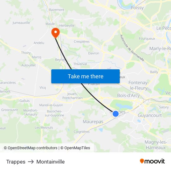 Trappes to Montainville map