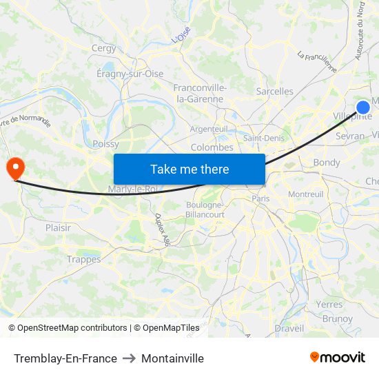 Tremblay-En-France to Montainville map