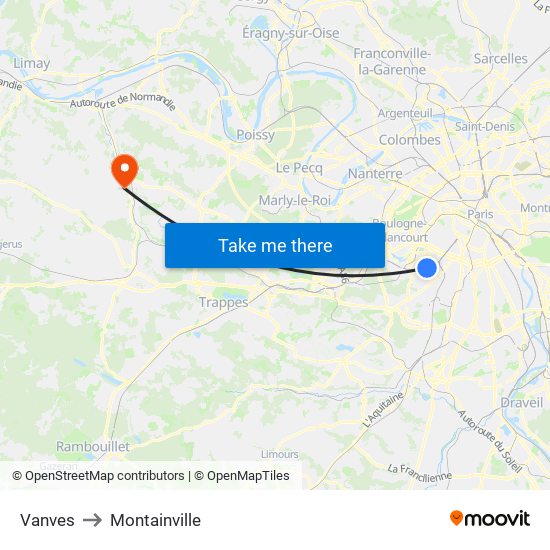 Vanves to Montainville map