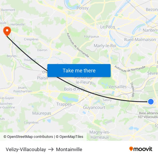 Velizy-Villacoublay to Montainville map