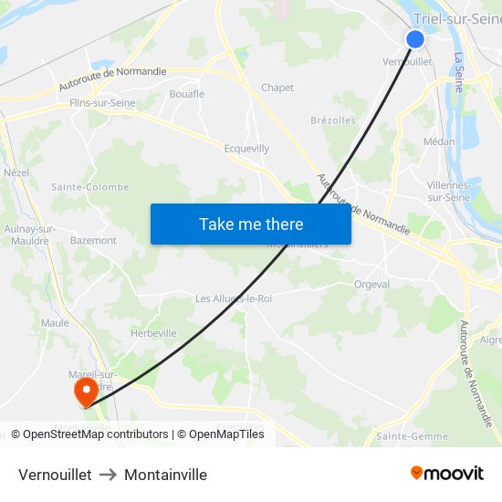 Vernouillet to Montainville map