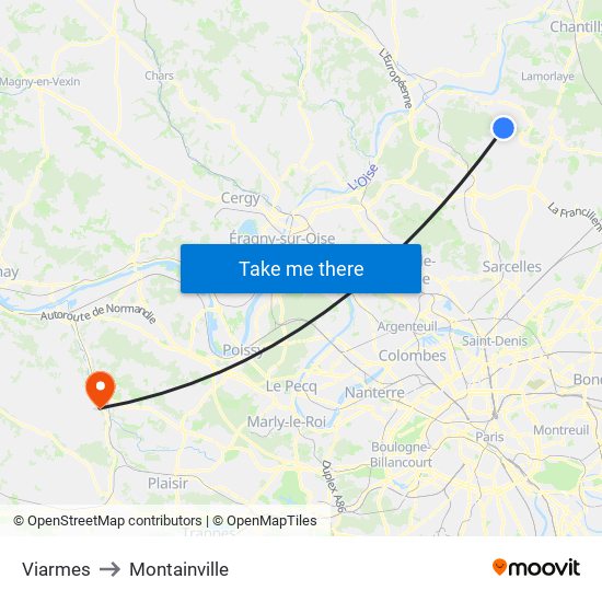 Viarmes to Montainville map