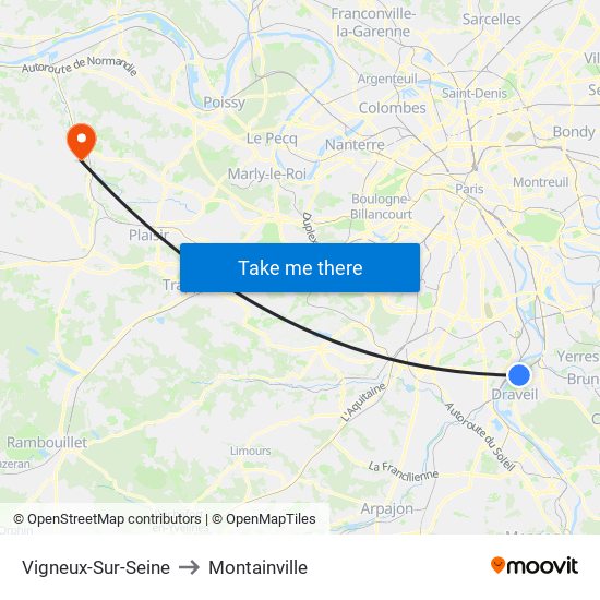 Vigneux-Sur-Seine to Montainville map