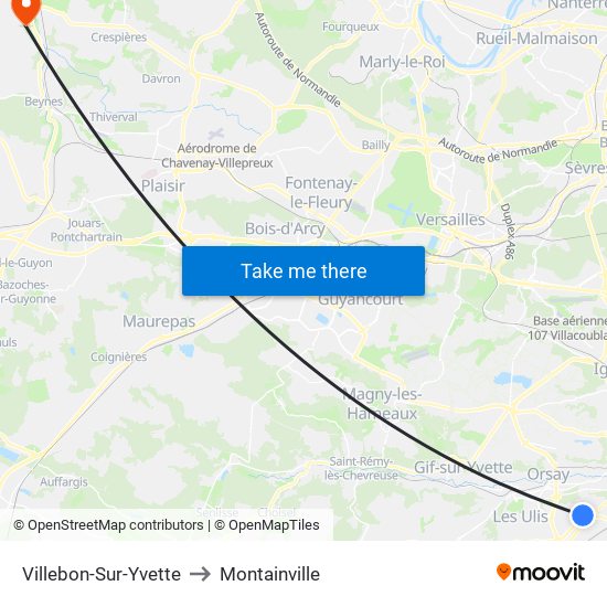 Villebon-Sur-Yvette to Montainville map