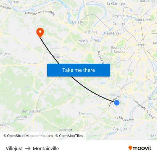 Villejust to Montainville map