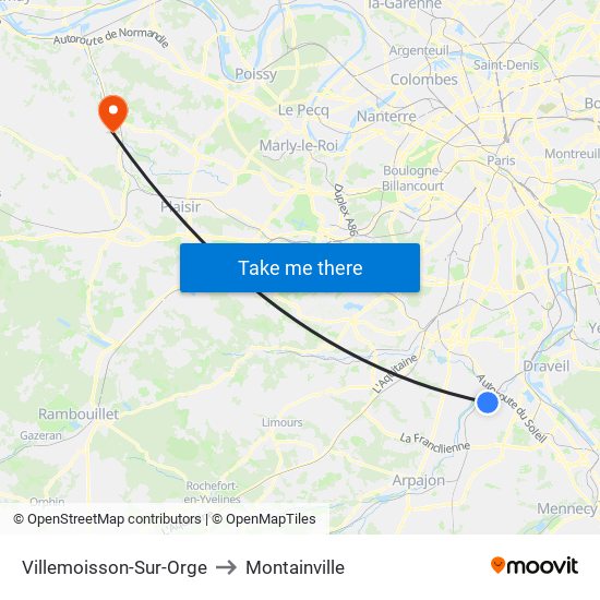Villemoisson-Sur-Orge to Montainville map