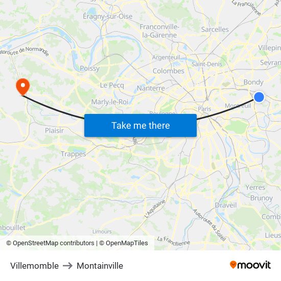 Villemomble to Montainville map