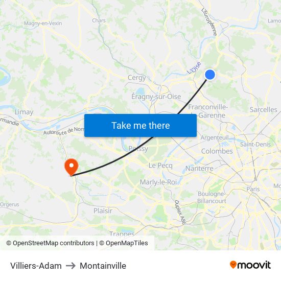 Villiers-Adam to Montainville map