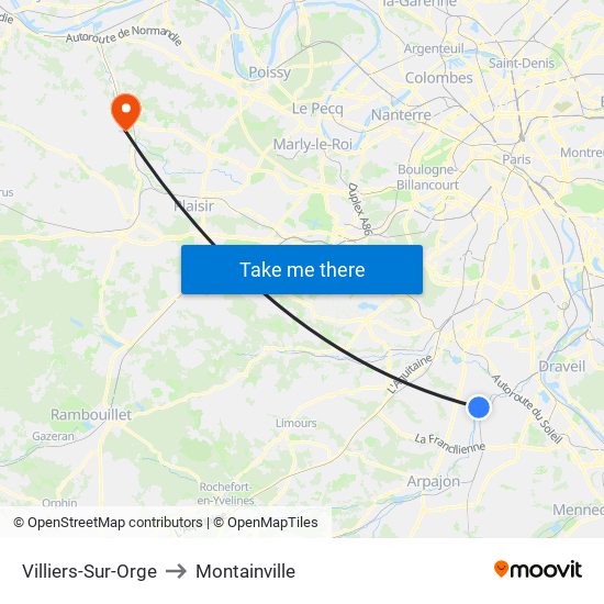 Villiers-Sur-Orge to Montainville map