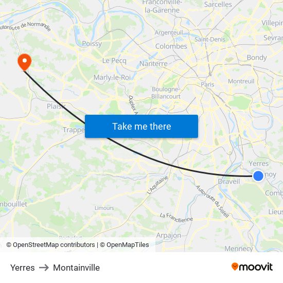 Yerres to Montainville map