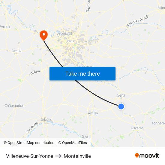 Villeneuve-Sur-Yonne to Montainville map