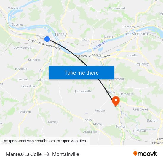 Mantes-La-Jolie to Montainville map