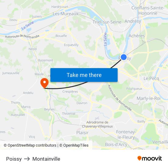 Poissy to Montainville map