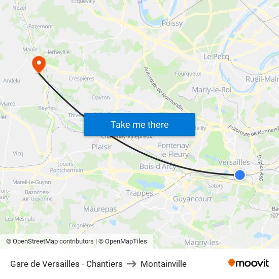 Gare de Versailles - Chantiers to Montainville map