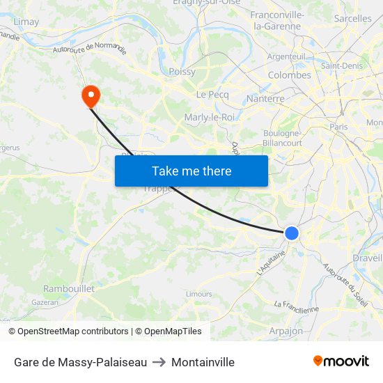 Gare de Massy-Palaiseau to Montainville map