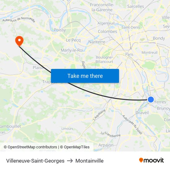 Villeneuve-Saint-Georges to Montainville map