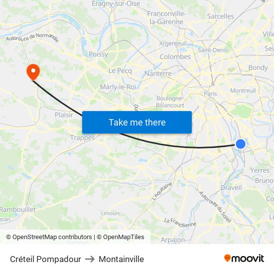 Créteil Pompadour to Montainville map