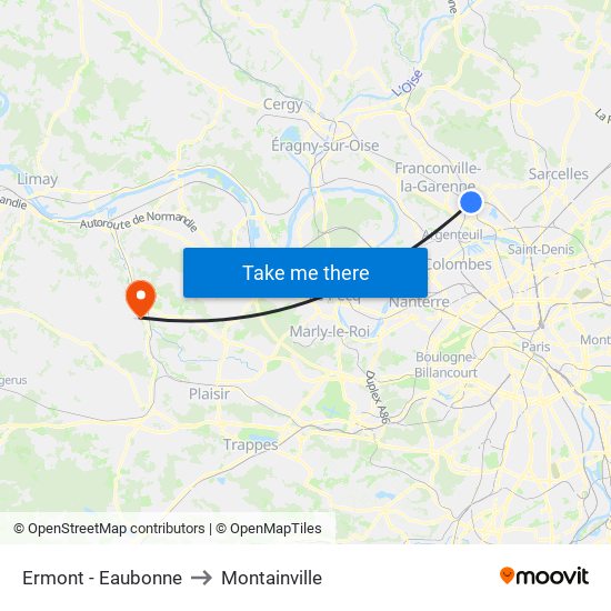 Ermont - Eaubonne to Montainville map
