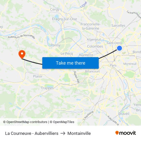 La Courneuve - Aubervilliers to Montainville map