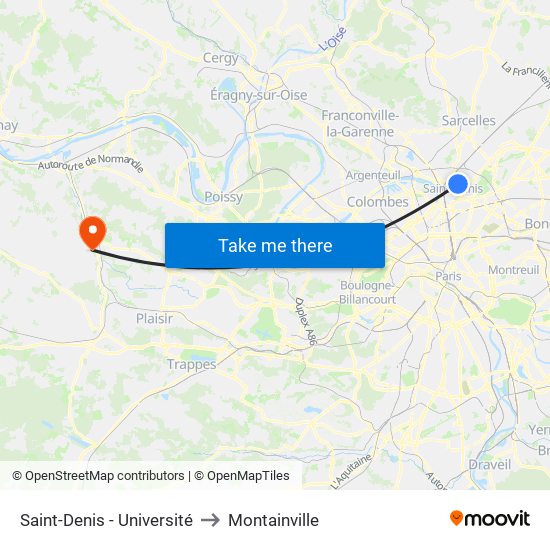 Saint-Denis - Université to Montainville map