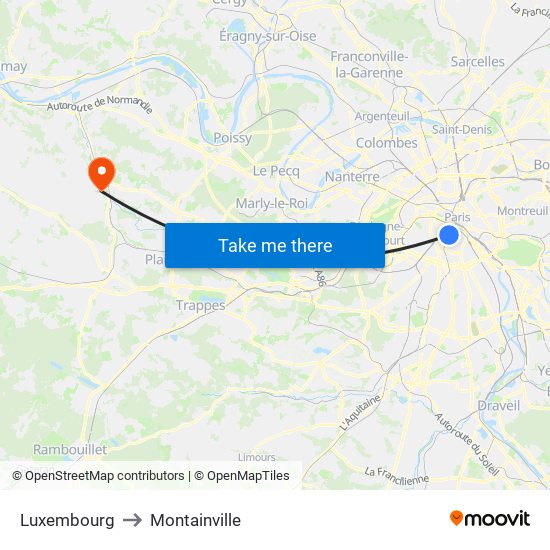 Luxembourg to Montainville map