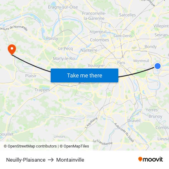 Neuilly-Plaisance to Montainville map