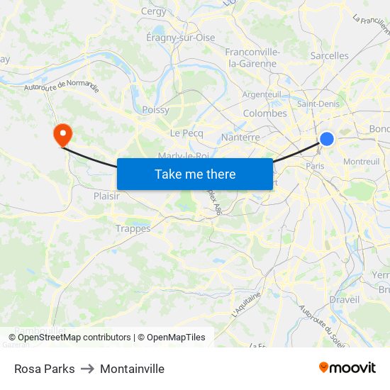 Rosa Parks to Montainville map