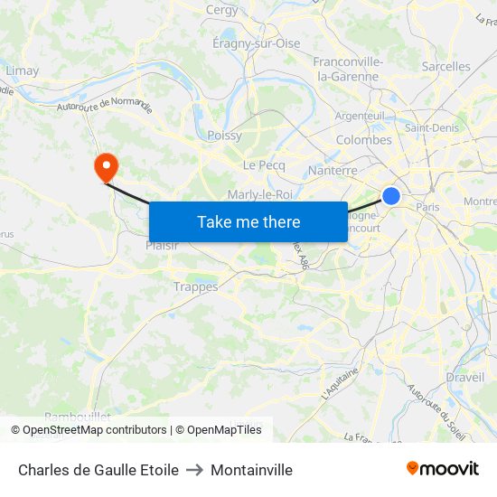 Charles de Gaulle Etoile to Montainville map