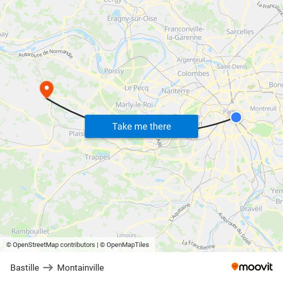Bastille to Montainville map