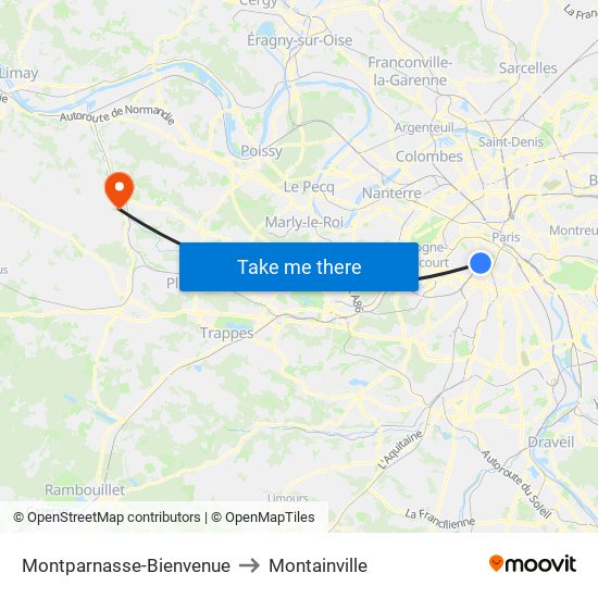 Montparnasse-Bienvenue to Montainville map