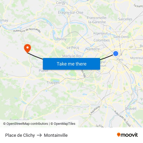 Place de Clichy to Montainville map