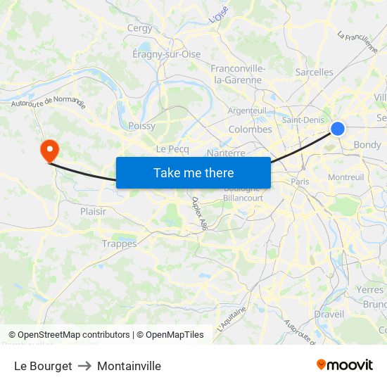 Le Bourget to Montainville map