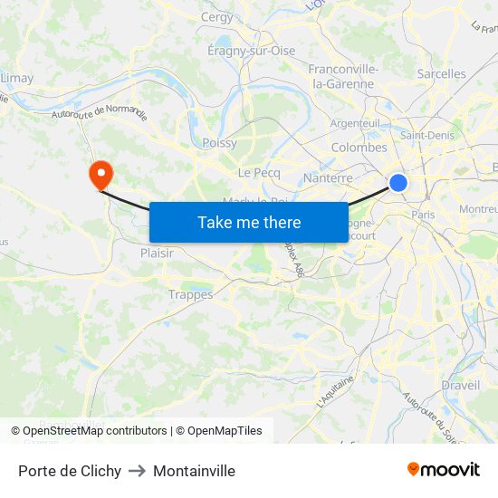 Porte de Clichy to Montainville map