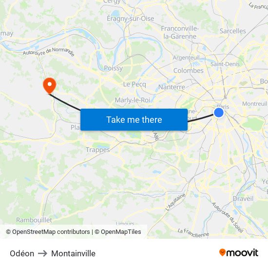 Odéon to Montainville map
