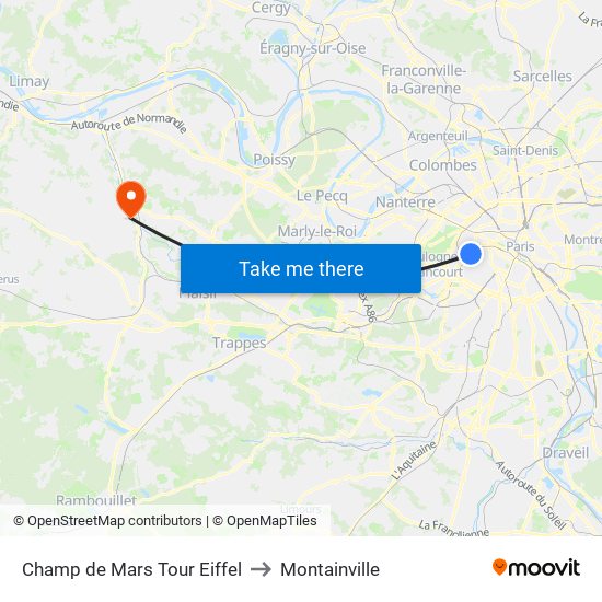 Champ de Mars Tour Eiffel to Montainville map
