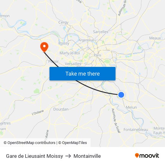 Gare de Lieusaint Moissy to Montainville map