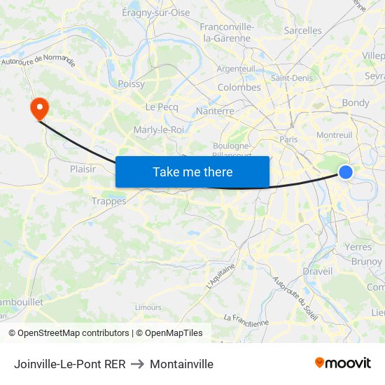 Joinville-Le-Pont RER to Montainville map
