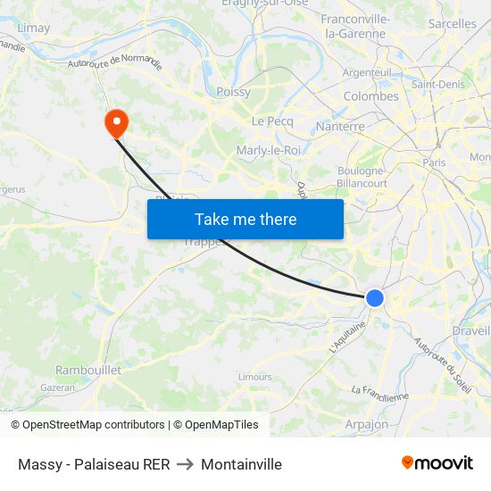 Massy - Palaiseau RER to Montainville map
