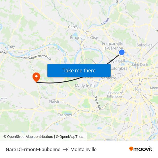 Gare D'Ermont-Eaubonne to Montainville map