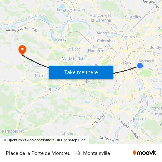 Place de la Porte de Montreuil to Montainville map