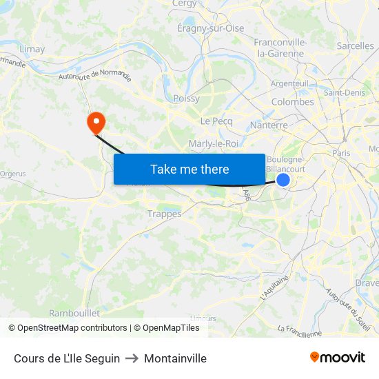 Cours de L'Ile Seguin to Montainville map