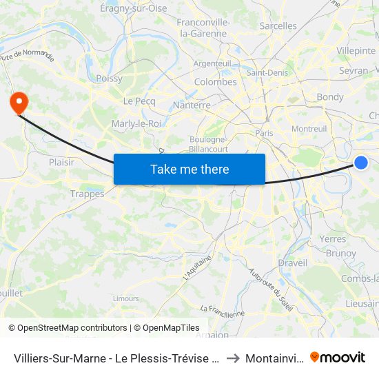 Villiers-Sur-Marne - Le Plessis-Trévise RER to Montainville map