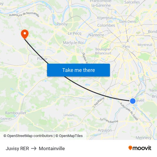 Juvisy RER to Montainville map