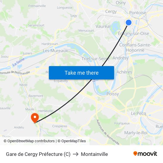 Gare de Cergy Préfecture (C) to Montainville map