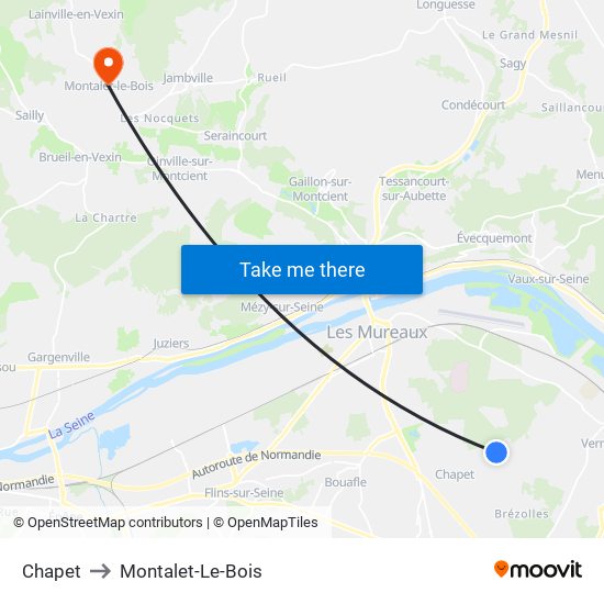 Chapet to Montalet-Le-Bois map