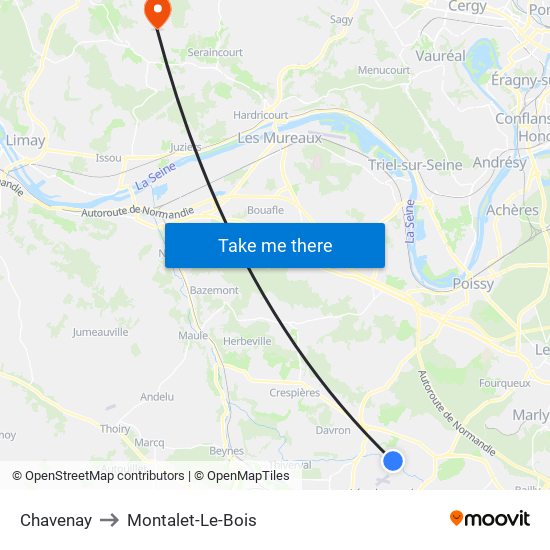 Chavenay to Montalet-Le-Bois map