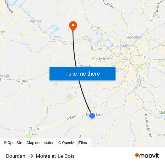 Dourdan to Montalet-Le-Bois map